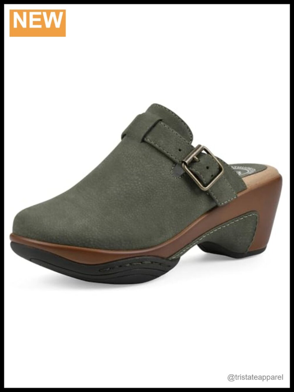 Heeled Clog with Cushioned Insole and Adjustable Buckle